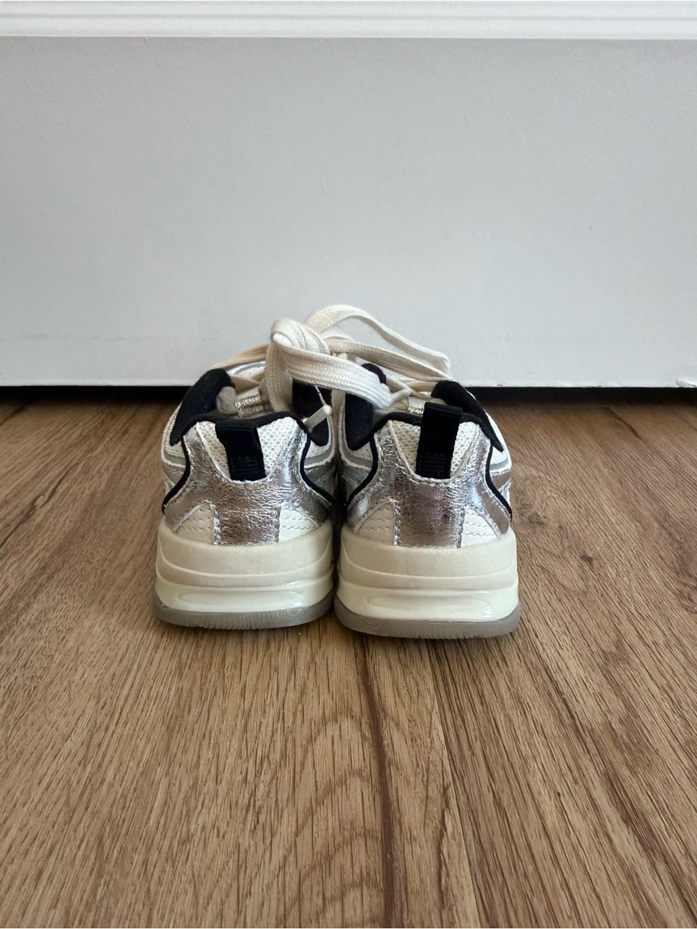 zara kids • size 7 toddler • metallic sneakers silver lace up chunky shoe - Picture 3 of 4